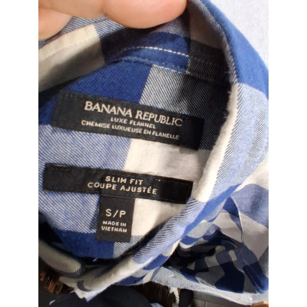 Banana Republic Flannel Shirt Mens Small Blue Buffalo Check Slim Fit Button Down